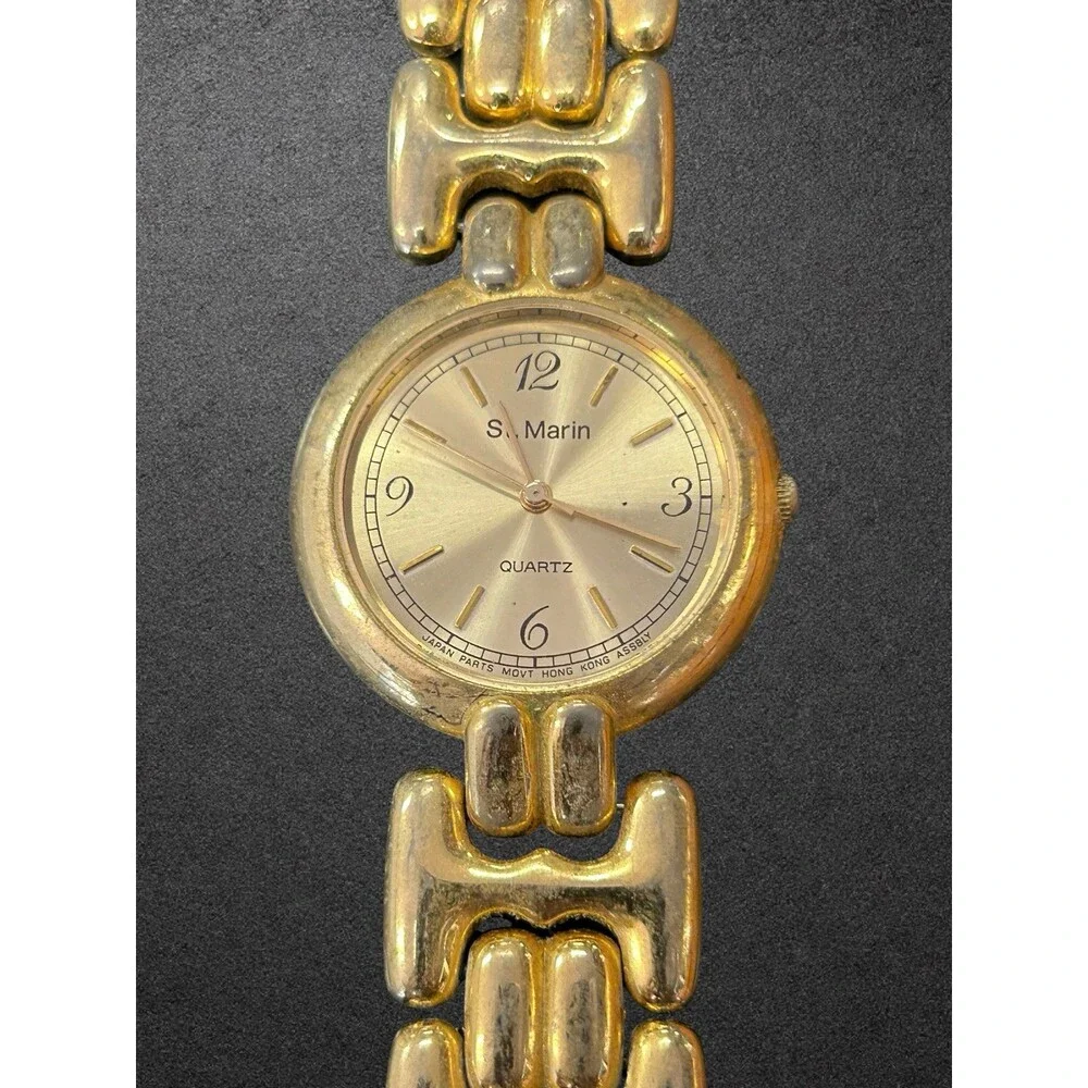 Vintage St. Marin Women's Quartz Watch Gold Tone H-Link Bracelet Untested Parts
